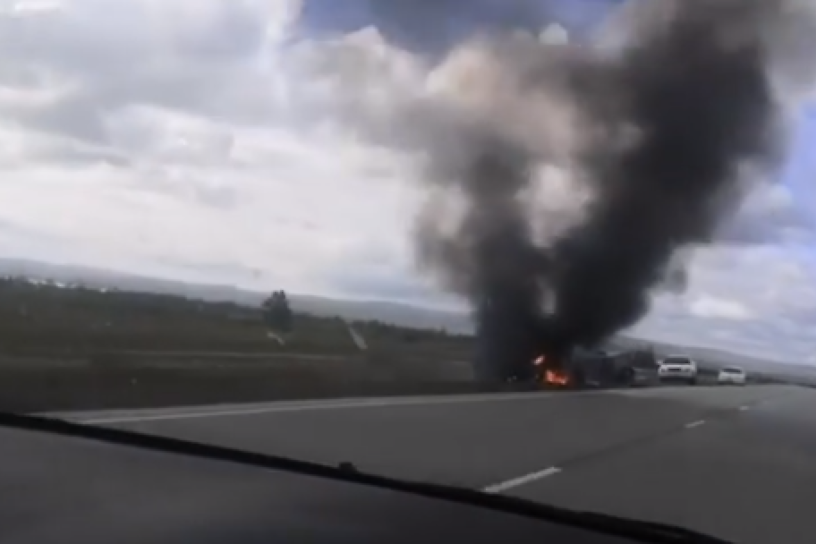 Машина сгорела на федеральной трассе Чита – Забайкальск