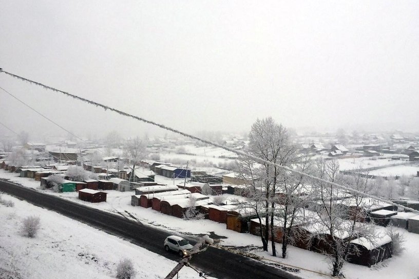 Снег выпал в Могочинском районе утром 9 октября