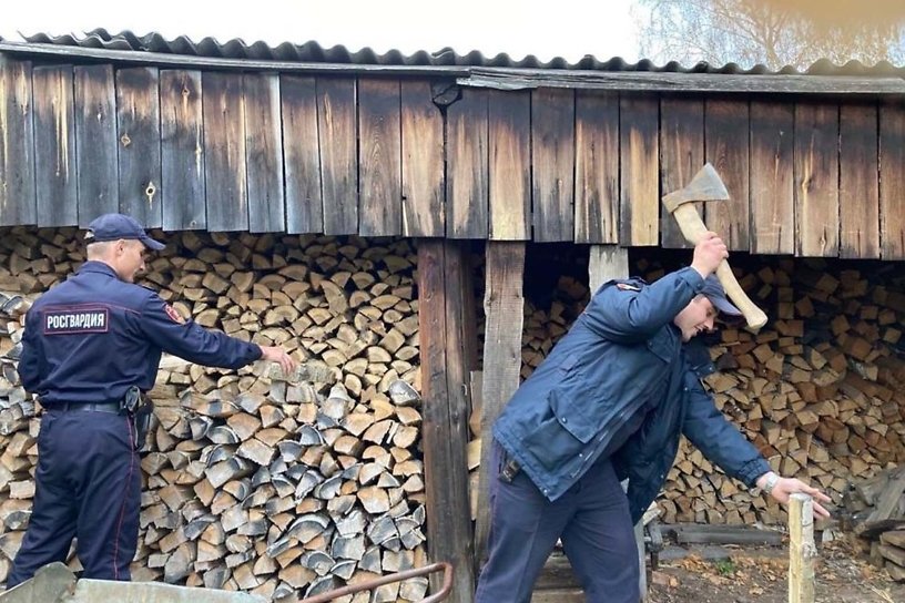 Росгвардейцы помогли 96-летней пенсионерке заготовить дрова на зиму в Тайшете